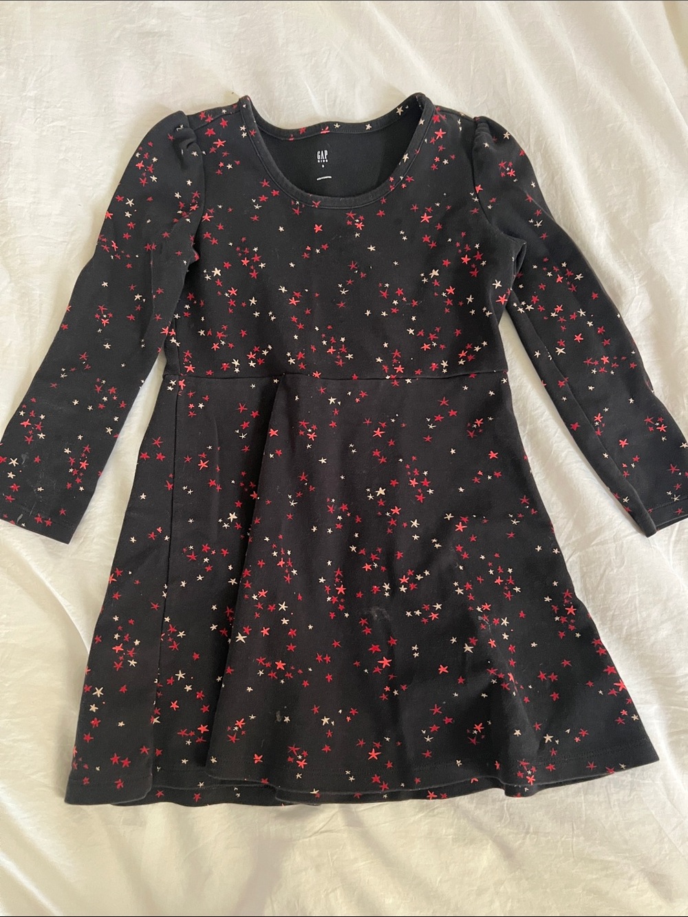 GAP Black Long-Sleeve Star Print Skater Dress, sz S